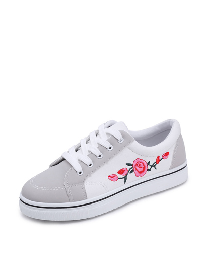 Floral Embroidered Lace Up Sneakers pictures