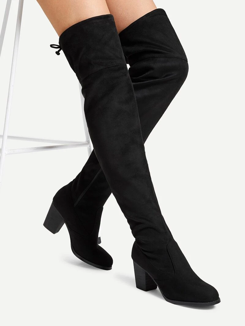 Lace Up Back Thigh High Boots