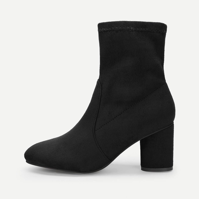 

Suede Chunky Heeled Boots, Black