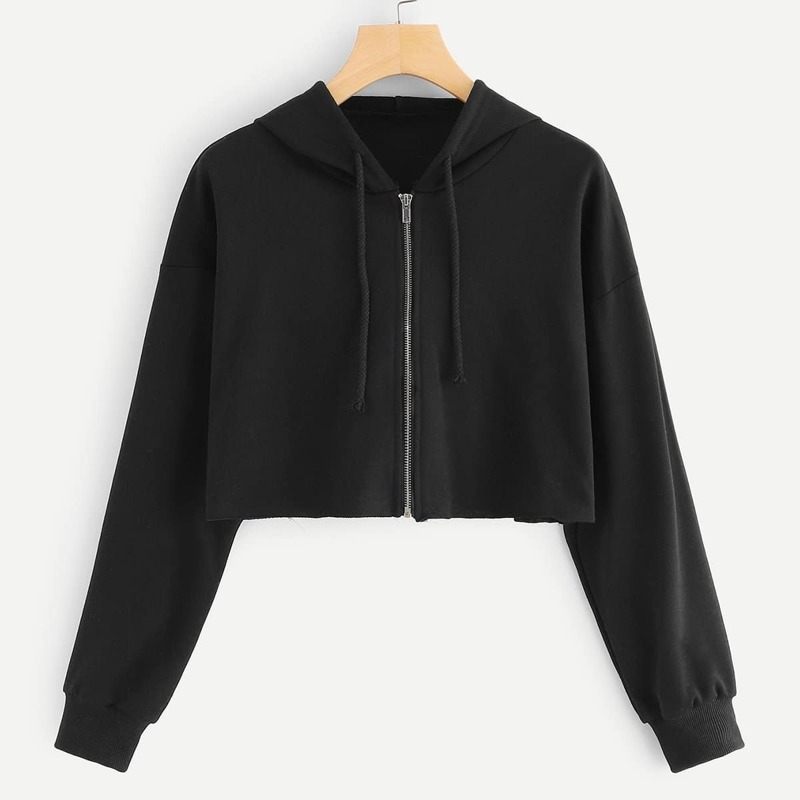 

Zip Up Drawstring Hoodie, Black