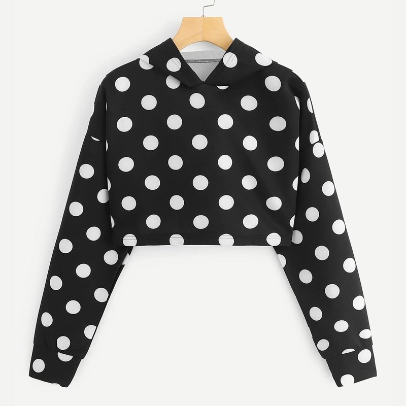

Polka Dot Crop Sweatshirt, Black and white