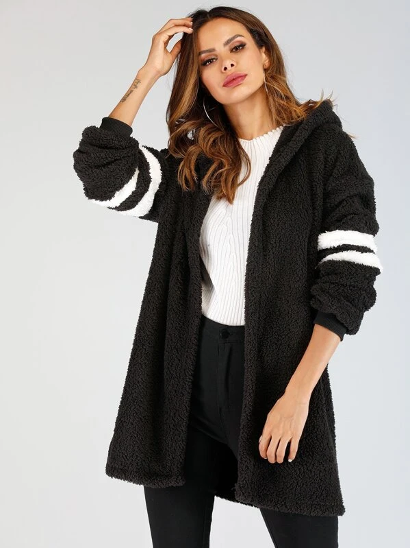 black hooded teddy coat
