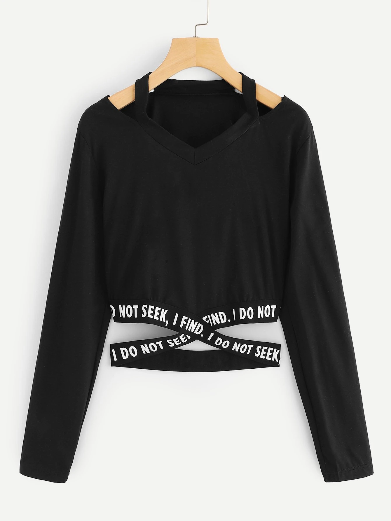 Letter Print Criss Cross Cut Out Neck Tee Shein Uk