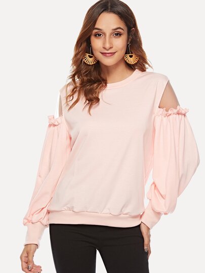Contrast Mesh Frill Detail Sweatshirt pictures