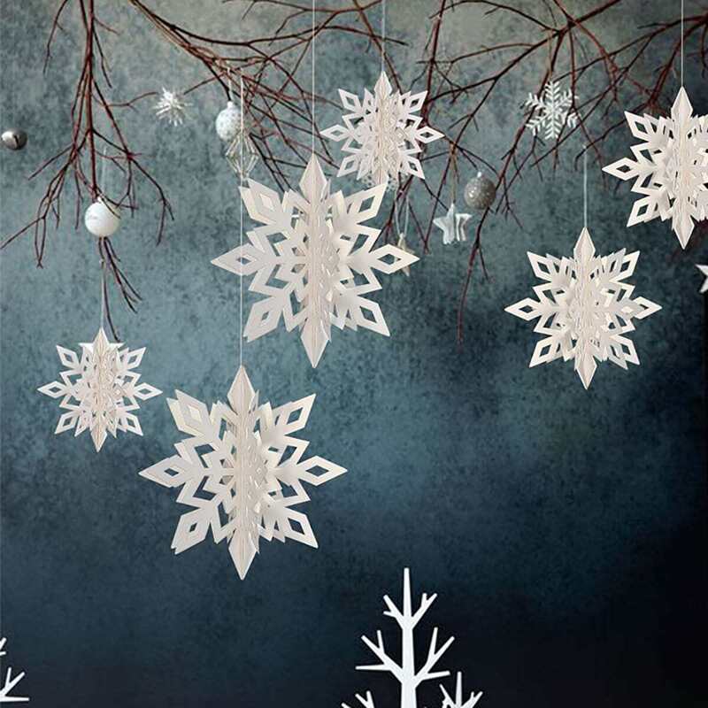 

3D Snowflake Hanging Decorative Pendant 6pcs, White