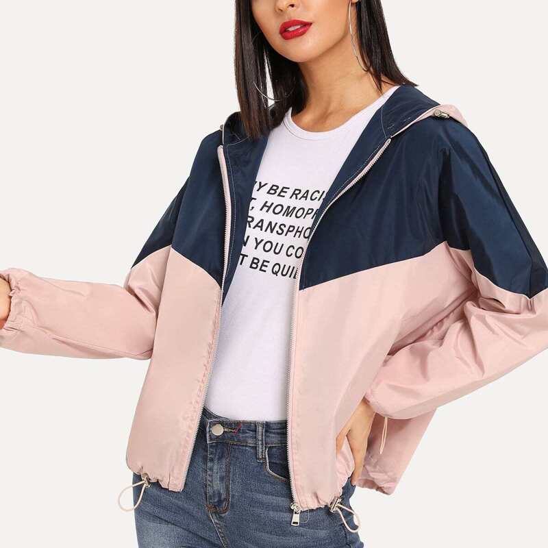 

Color Block Drawstring Hooded Jacket, Multicolor