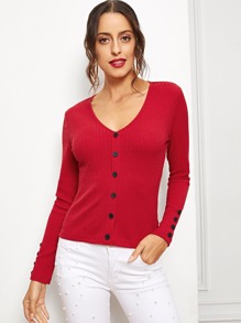 Button Front Rib Knit Tee