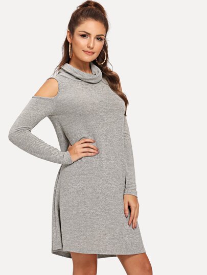 High Neck Cold Shoulder Solid Dress pictures