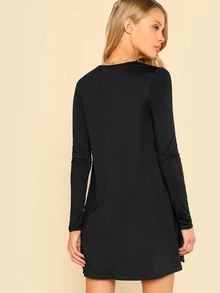 SHEIN Solid Swing Dress - Black - View 2