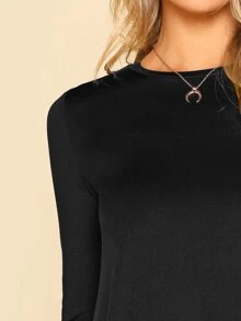 SHEIN Solid Swing Dress - Black - View 4