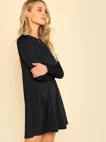 SHEIN Solid Swing Dress - Black - View 5