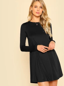 SHEIN Solid Swing Dress - Black - View 1