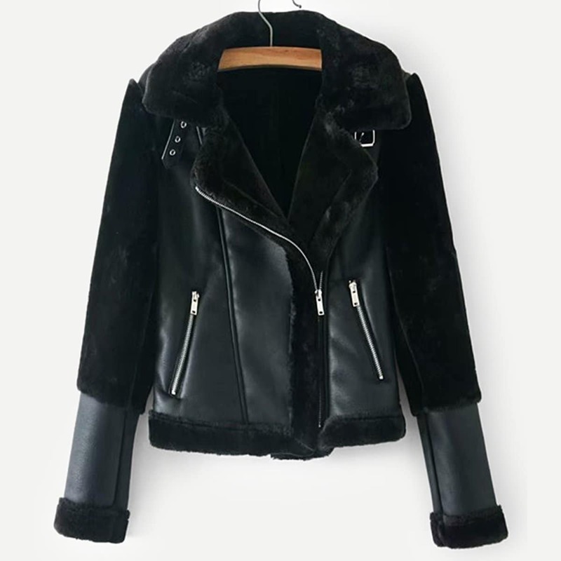 

Contrast Faux Fur PU Jacket, Black
