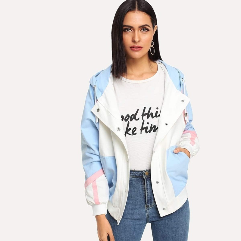

Cut And Sew Panel Hooded Jacket, Multicolor
