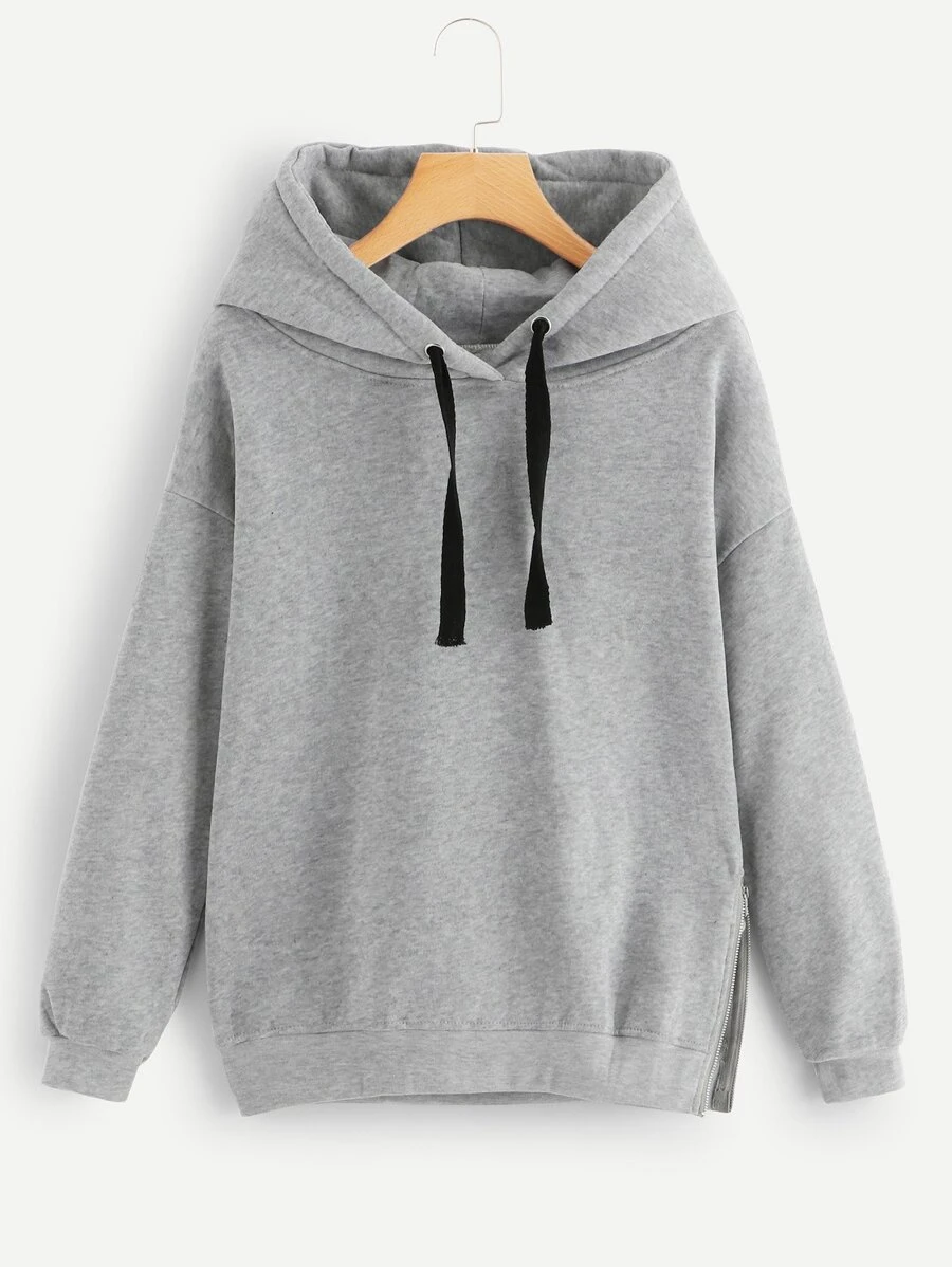 Drop Shoulder Hoodie - Grey - View 1