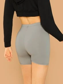 SHEIN 纯色循環短褲 - 灰色 - 查看 2
