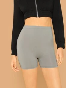 SHEIN 纯色循環短褲 - 灰色 - 查看 3