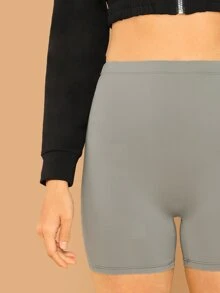 SHEIN 纯色循環短褲 - 灰色 - 查看 4