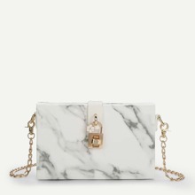 Marbled Print Clutch Bag With Chain