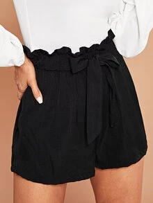 SHEIN Tie Front Paperbag Waist Paperbag Shorts