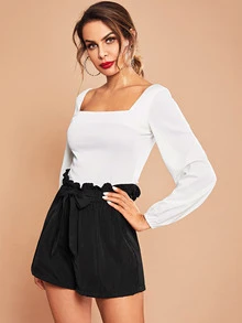 SHEIN Tie Front Paperbag Waist Paperbag Shorts