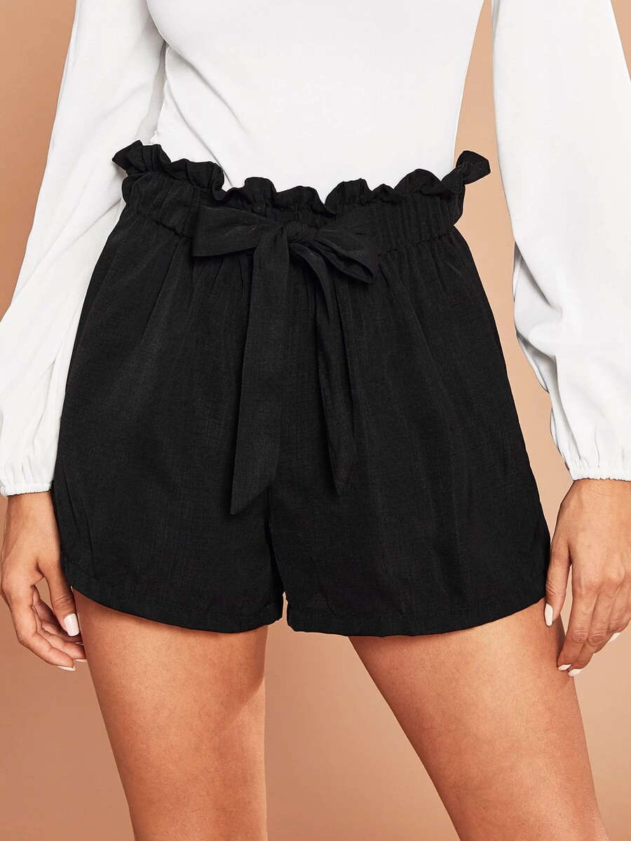 SHEIN Tie Front Paperbag Waist Paperbag Shorts