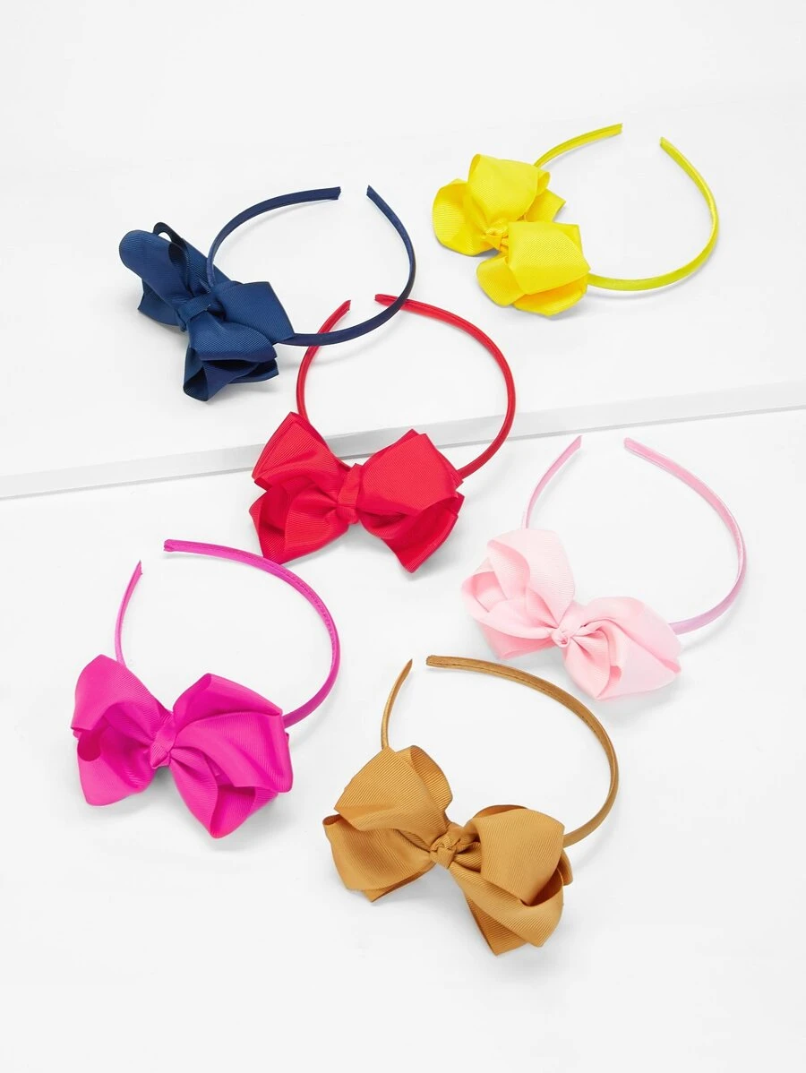 女孩蝴蝶結裝飾髮帶6件 - 彩色 - 查看 1