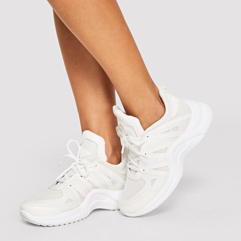 

Lace-up Knit Chunky Sole Sneakers, White