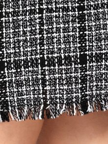 SHEIN 磨邊格子粗花呢半身裙 - 彩色 - 查看 4