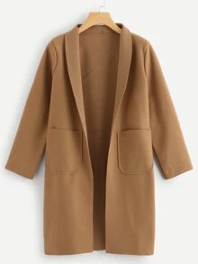 SHEIN LUNE Manteau oversize à col châle avec deux poches, col châle, manches régulières, coupe régulière, en camel uni, pour femmes. Porté casual au quotidien.