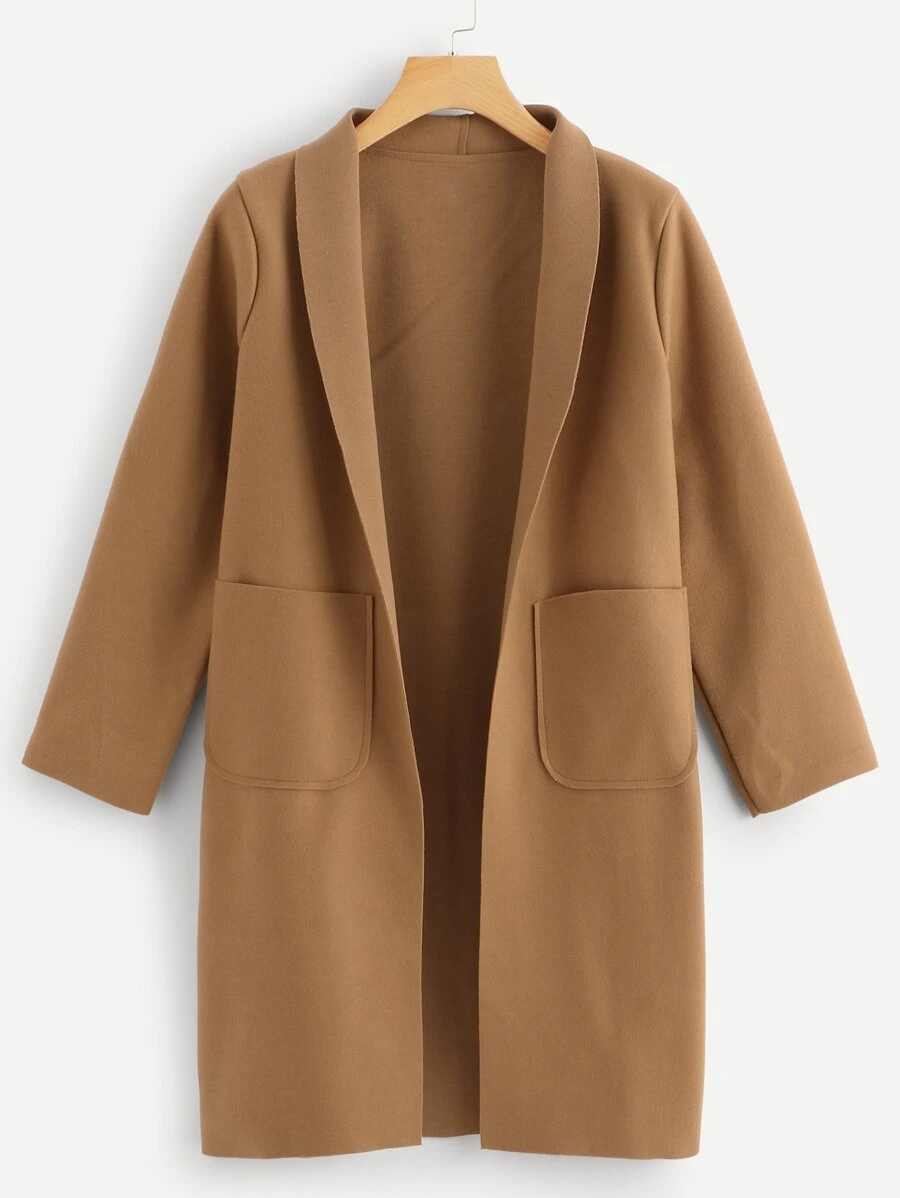 SHEIN LUNE Manteau oversize à col châle avec deux poches, col châle, manches régulières, coupe régulière, en camel uni, pour femmes. Porté casual au quotidien.