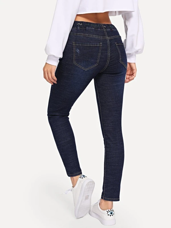 faded wash drawstring waist jeans
