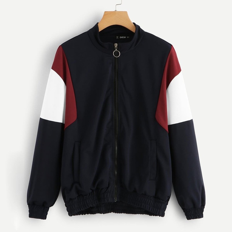 

Zip Front Color Block Jacket, Navy