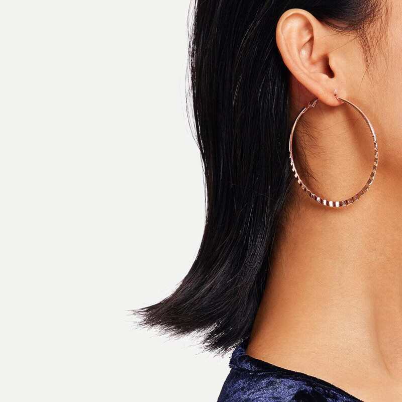 

Waved Detail Oversize Hoop Earrings 1pair, Gold
