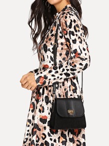 Metal Lock Detail Flap Corduroy Crossbody Bag