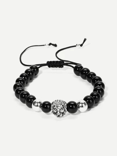 Fashionable and Popular Men Lion Detail Beaded Bracelet for Jewelry Gift and for a Stylish Look