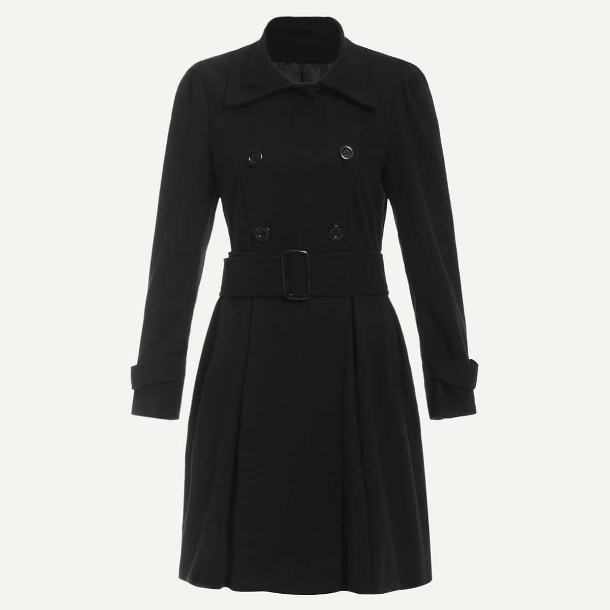 

Double Breasted Self Tie Waist Outerwear, Black