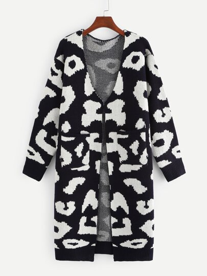 Svart och Vitt Leopard Tillfällig Tröjor Svart och Vitt Leopard Tillfällig Tröjor
