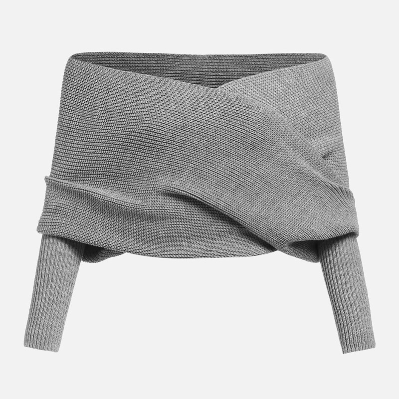 

Cross Wrap Off Shoulder Crop Sweater, Grey