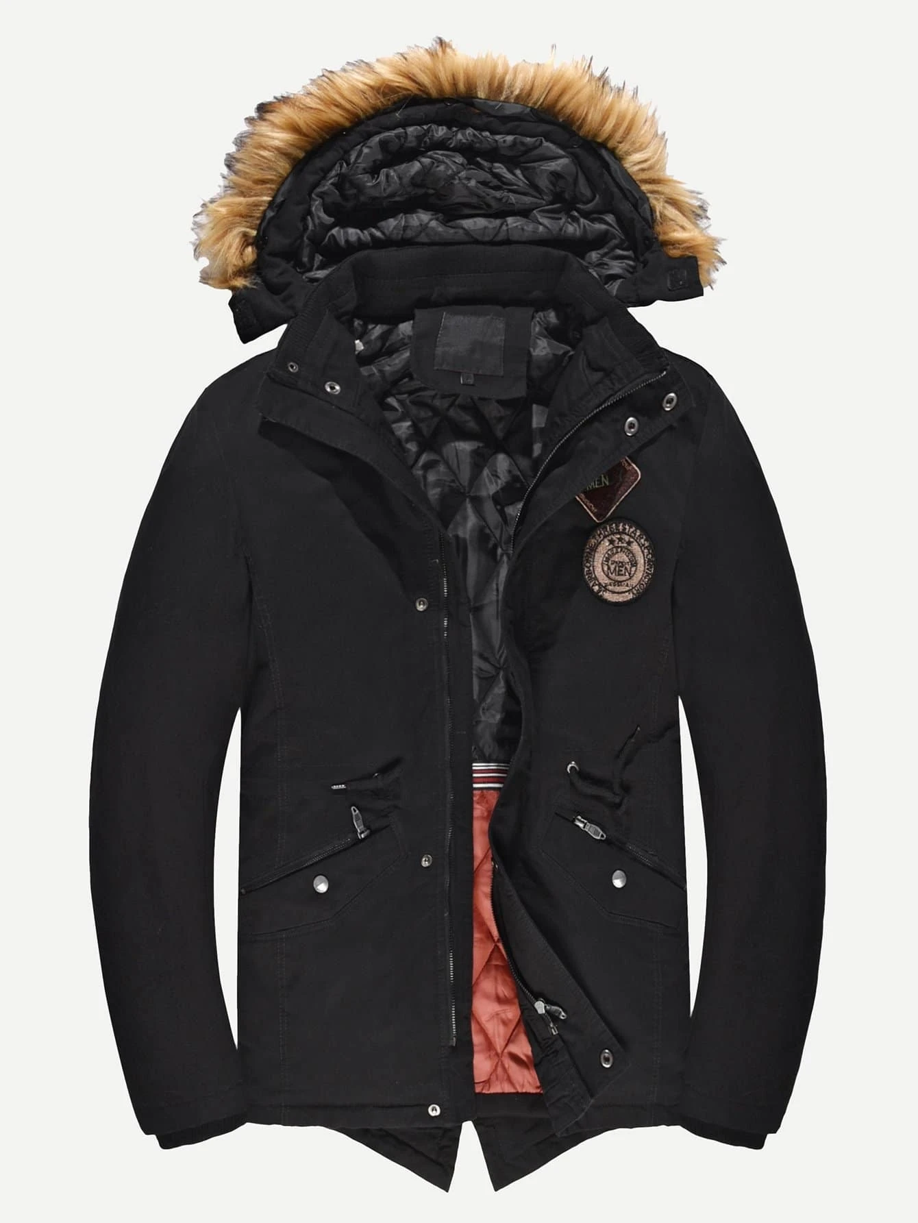 Chaqueta de hombres con capucha desmontable con diseño de parche de espalda con abertura | SHEIN ES