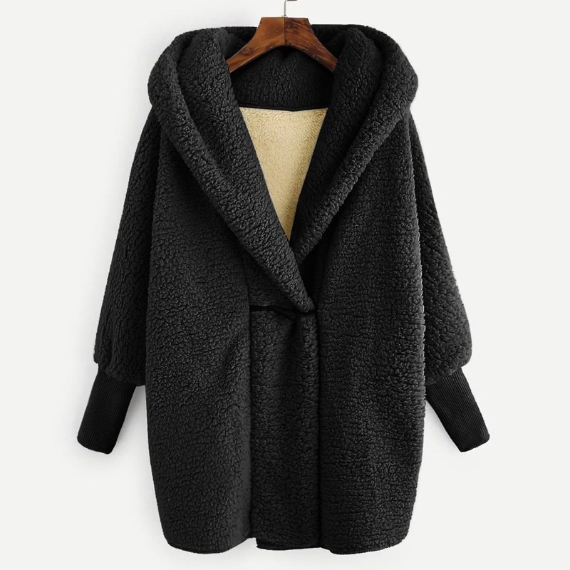 

Faux Fur Hooded Teddy Coat, Black