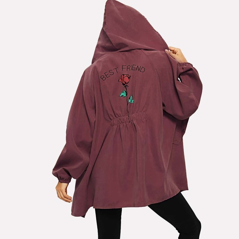 

Letter Print Raglan Sleeve Jacket, Burgundy