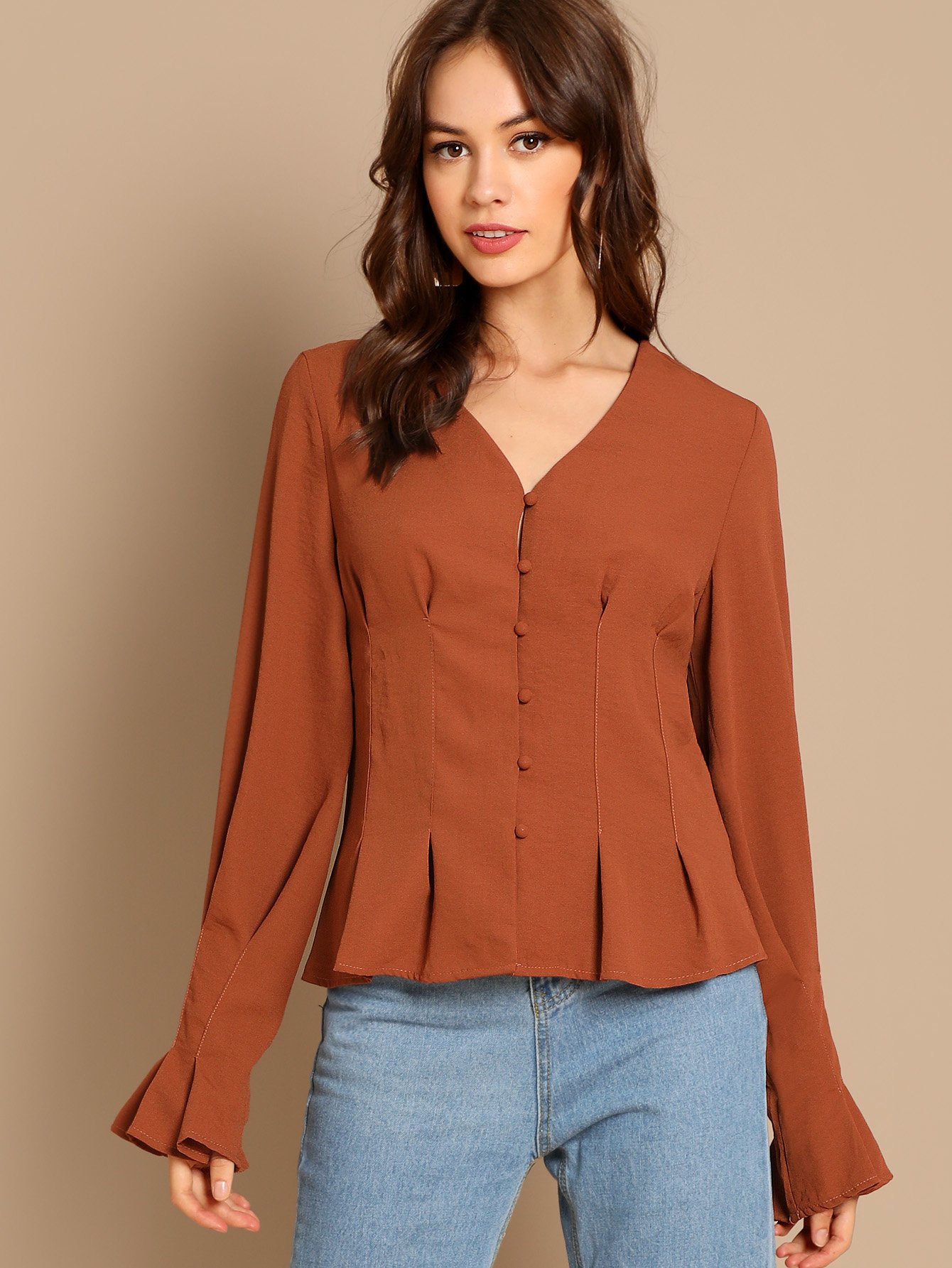 SHEIN Button Up Peplum Shirt