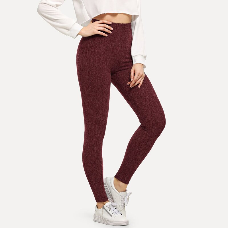 

High Waist Solid Skinny Leggings, Burgundy