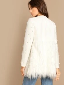 SHEIN Abrigo con diseño de perla en contraste - Blanco - Ver 2