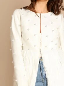 SHEIN Abrigo con diseño de perla en contraste - Blanco - Ver 4