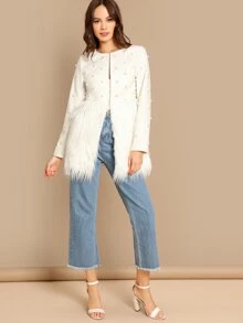 SHEIN Abrigo con diseño de perla en contraste - Blanco - Ver 5