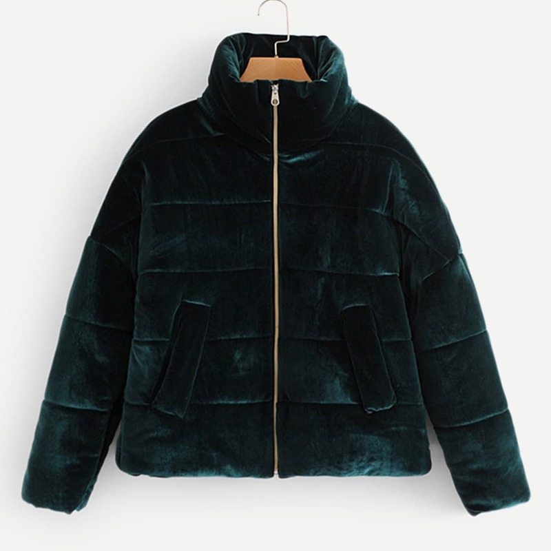 

Velvet Padded Coat, Dark green