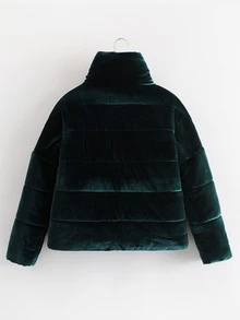 Velvet Padded Coat - Dark Green - View 2