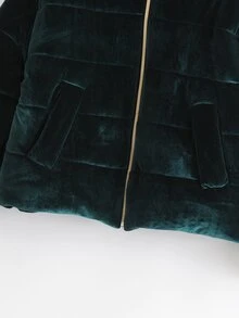 Velvet Padded Coat - Dark Green - View 4